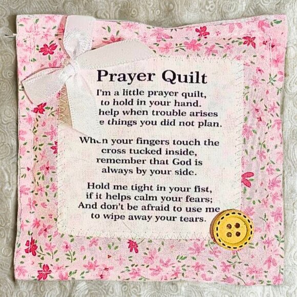Handcrafted Mini Prayer Quilt with Cross & Angel Charm – Pocket Comfort Gift - Picture 4 of 6